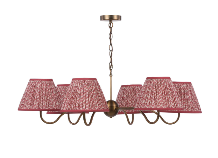 Caliro 6Lt Chandelier - Antique Bronze with Taupe and Red Shades