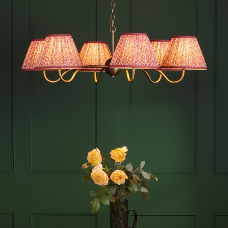 Caliro 6Lt Chandelier - Antique Bronze with Taupe and Red Shades