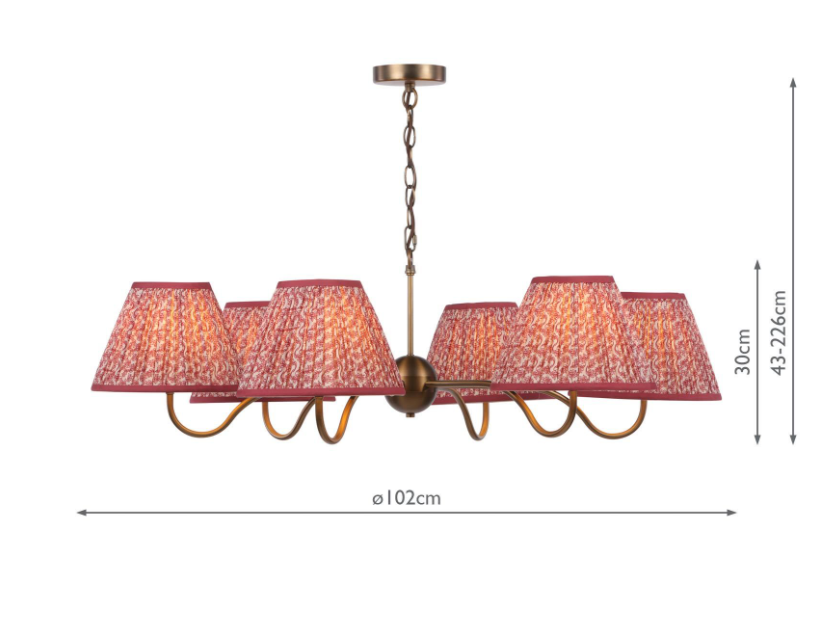 Caliro 6Lt Chandelier - Antique Bronze with Taupe and Red Shades