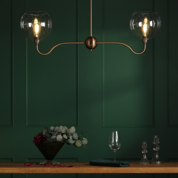 Caliro 2 Light Bar Pendant-  Antique Bronze with Globe Glasses