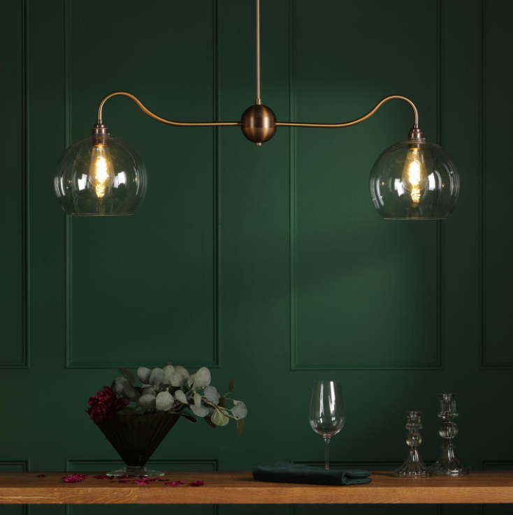 Caliro 2 Light Bar Pendant-  Antique Bronze with Globe Glasses