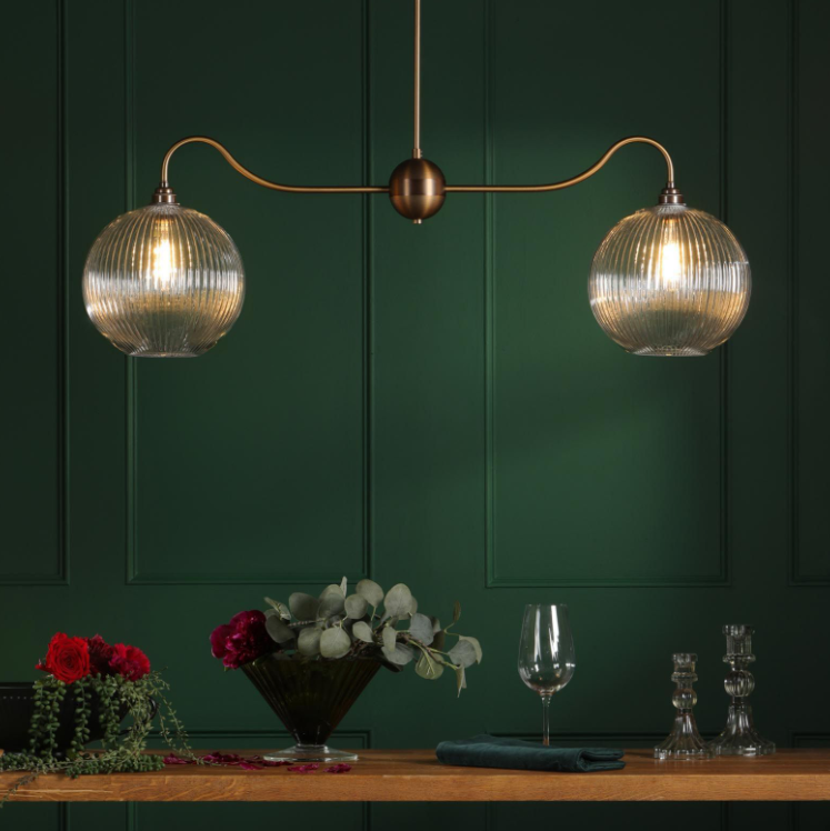 Caliro 2 Light Bar Pendant-  Antique Bronze with Globe Glasses