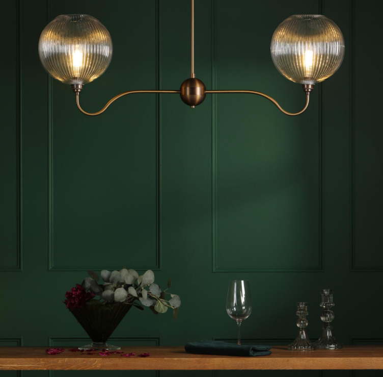 Caliro 2 Light Bar Pendant-  Antique Bronze with Globe Glasses