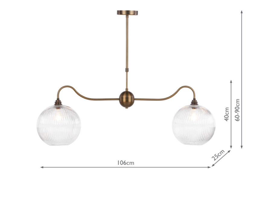 Caliro 2 Light Bar Pendant-  Antique Bronze with Globe Glasses
