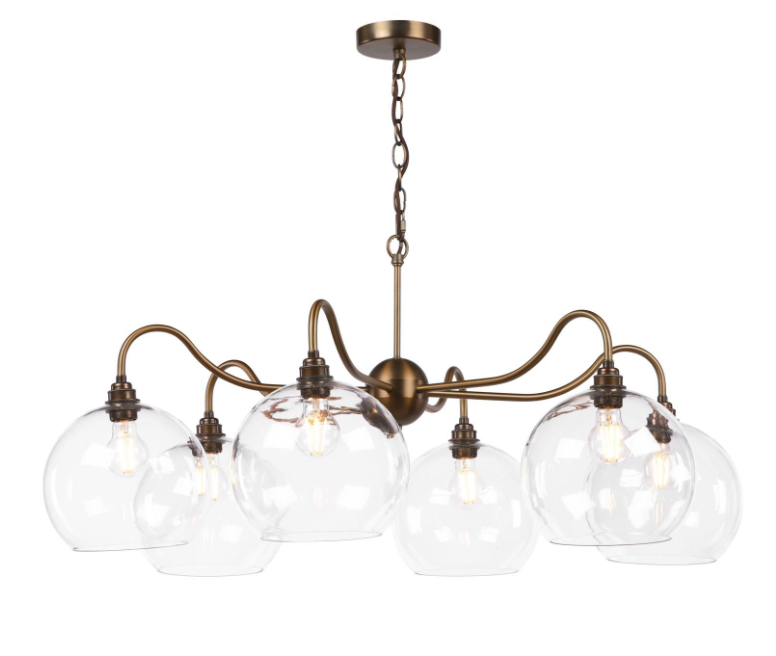 Caliro 6 Lt Chandelier- Antique Bronze with Clear & Ribbed Glass Globe Shades