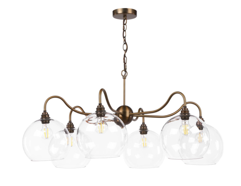 Caliro 6 Lt Chandelier- Antique Bronze with Clear & Ribbed Glass Globe Shades