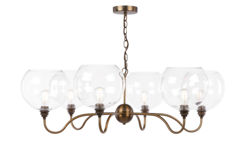 Caliro 6 Lt Chandelier- Antique Bronze with Clear & Ribbed Glass Globe Shades