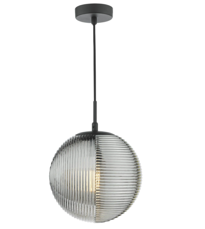 Evander Pendant Light-  Matt Black and Smoked Ribbed Glass