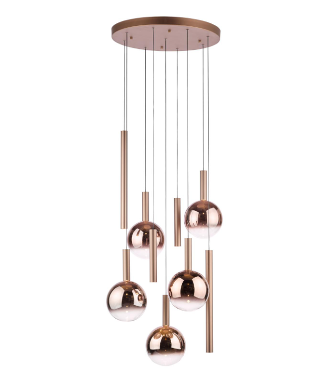Telis 9Lt Cluster Pendant Light-  Matt Bronze and Bronze Ombre Glass LED