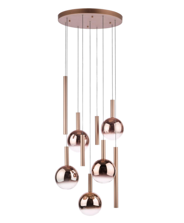 Telis 9Lt Cluster Pendant Light-  Matt Bronze and Bronze Ombre Glass LED