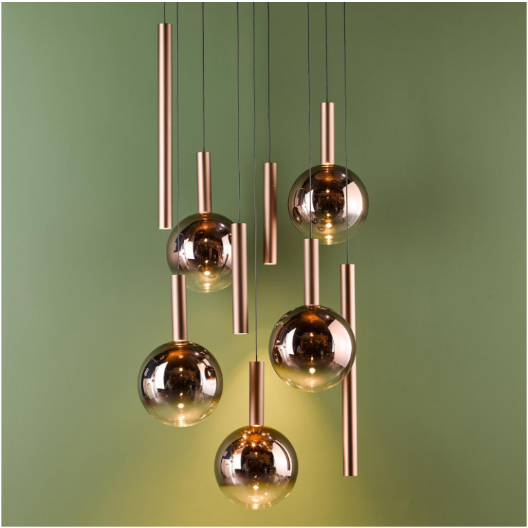 Telis 9Lt Cluster Pendant Light-  Matt Bronze and Bronze Ombre Glass LED