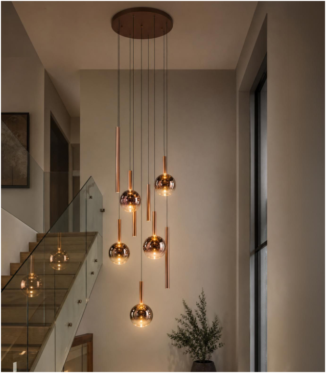 Telis 9Lt Cluster Pendant Light-  Matt Bronze and Bronze Ombre Glass LED