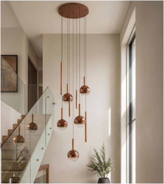 Telis 9Lt Cluster Pendant Light-  Matt Bronze and Bronze Ombre Glass LED