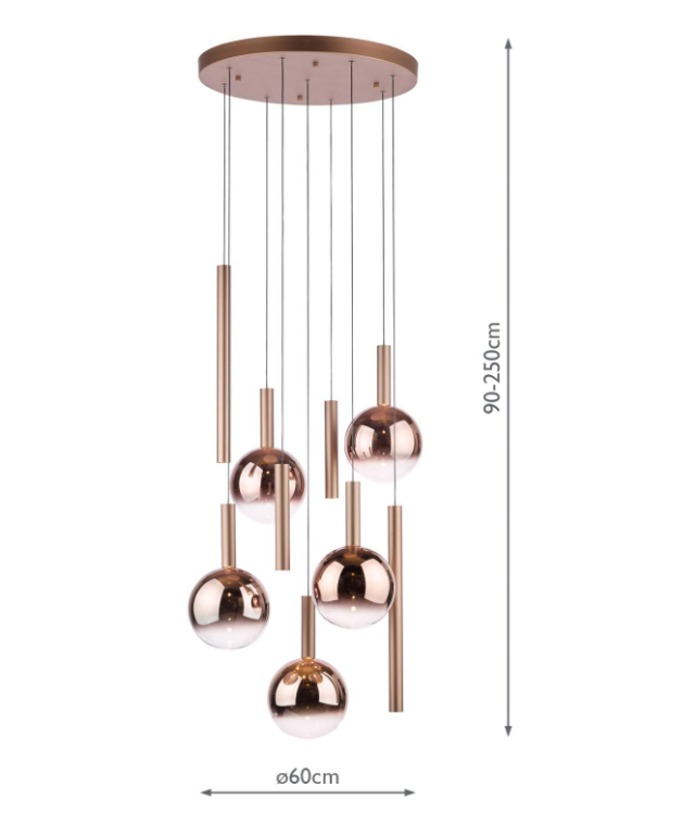 Telis 9Lt Cluster Pendant Light-  Matt Bronze and Bronze Ombre Glass LED