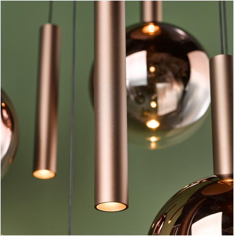 Telis 9Lt Cluster Pendant Light-  Matt Bronze and Bronze Ombre Glass LED