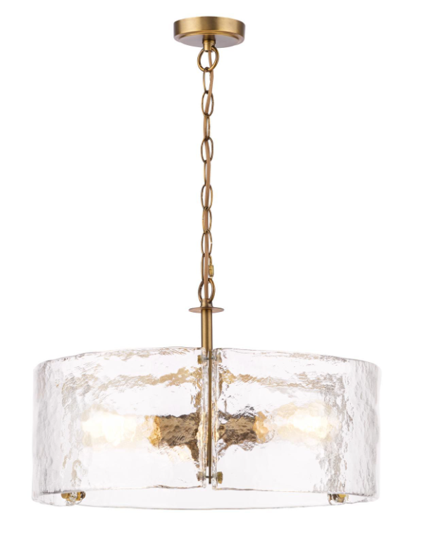 Ravis 3Lt Chandelier- Antique Bronze and Textured Glass