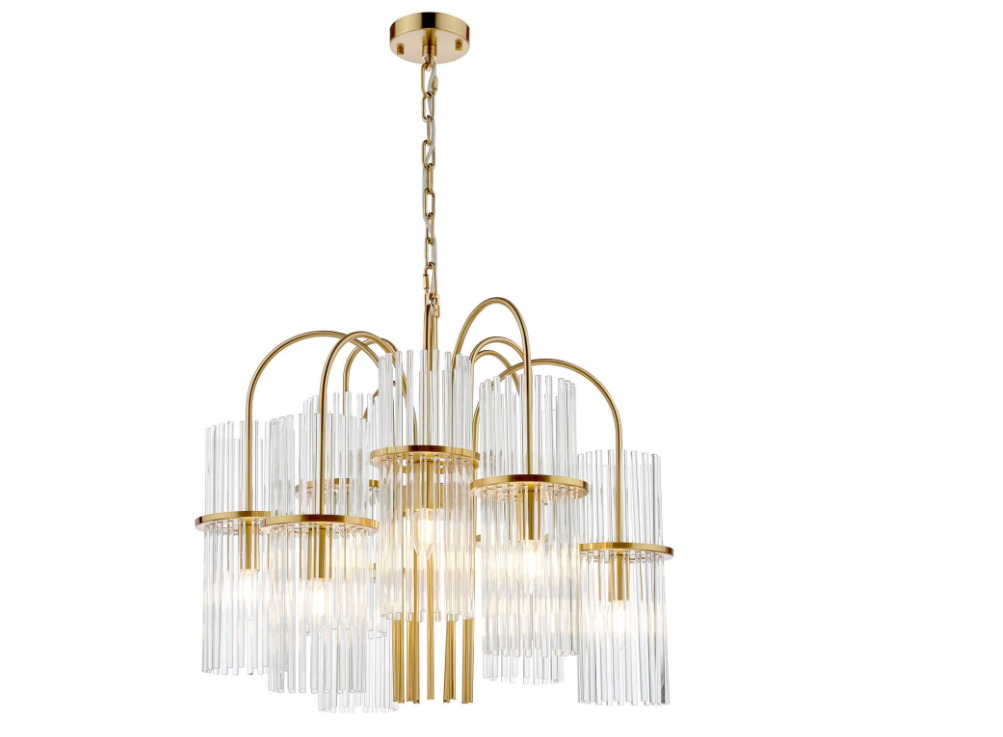 Eniola 9Lt Chandelier- Natural Brass and Glass