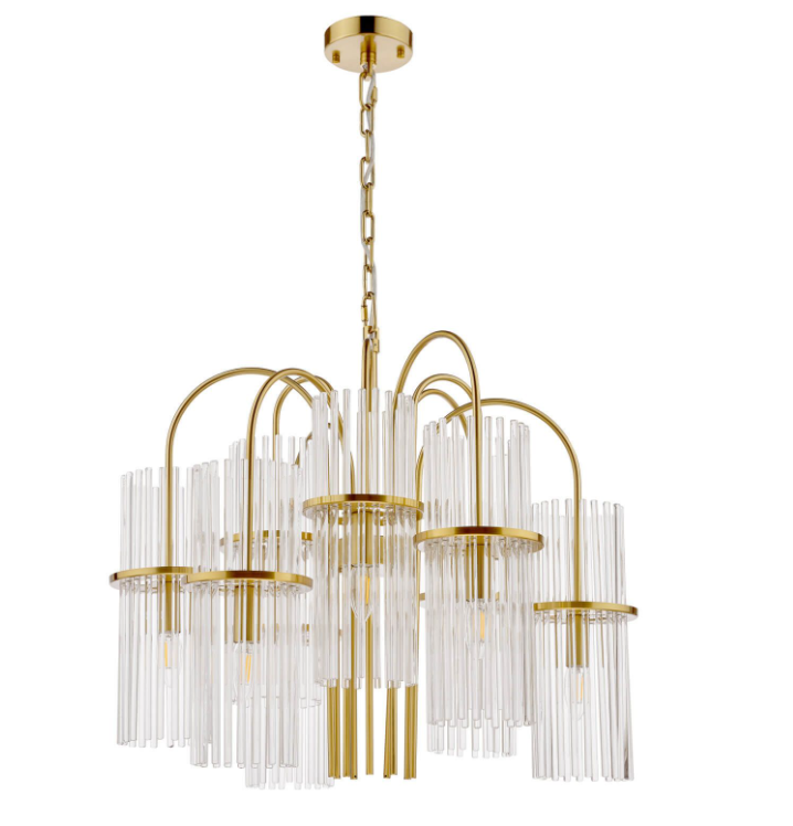 Eniola 9Lt Chandelier- Natural Brass and Glass