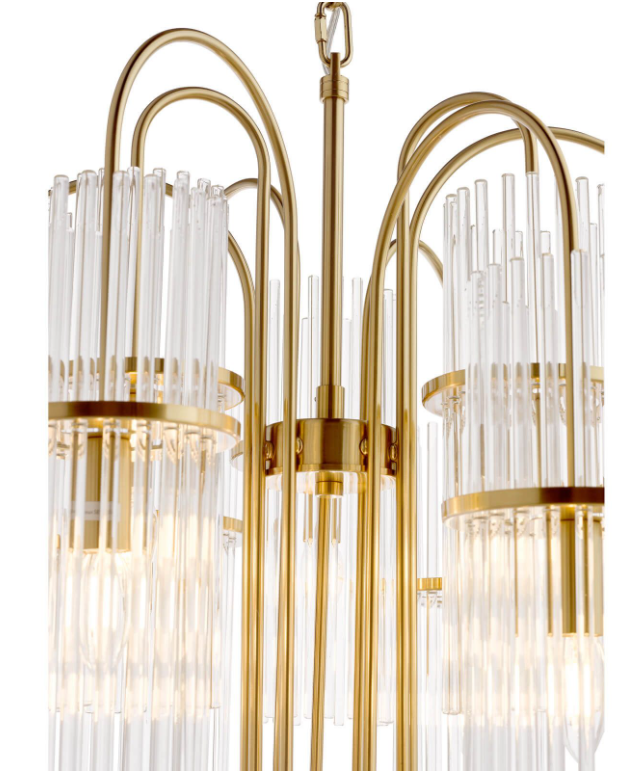 Eniola 9Lt Chandelier- Natural Brass and Glass