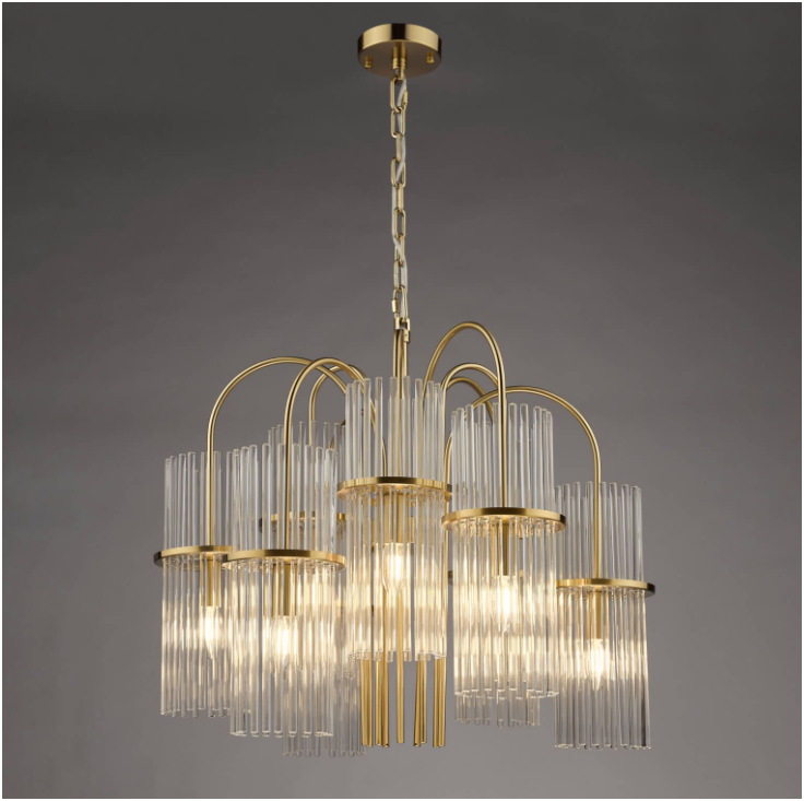 Eniola 9Lt Chandelier- Natural Brass and Glass