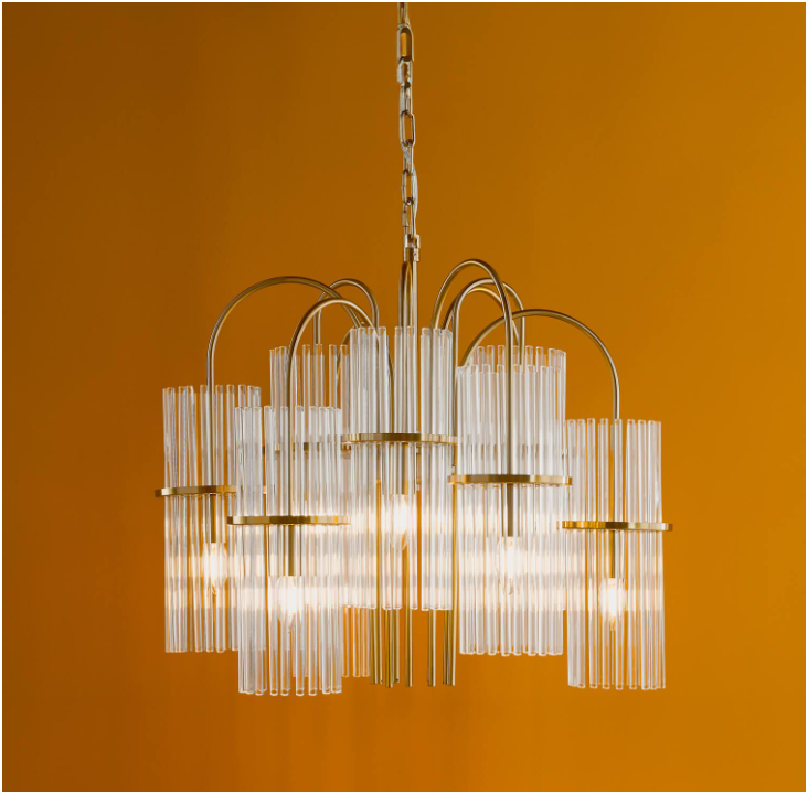Eniola 9Lt Chandelier- Natural Brass and Glass