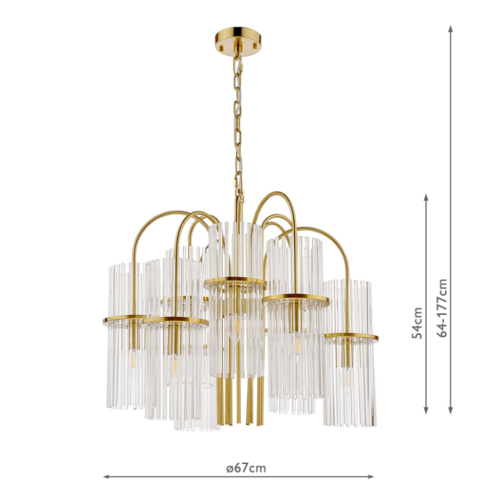 Eniola 9Lt Chandelier- Natural Brass and Glass