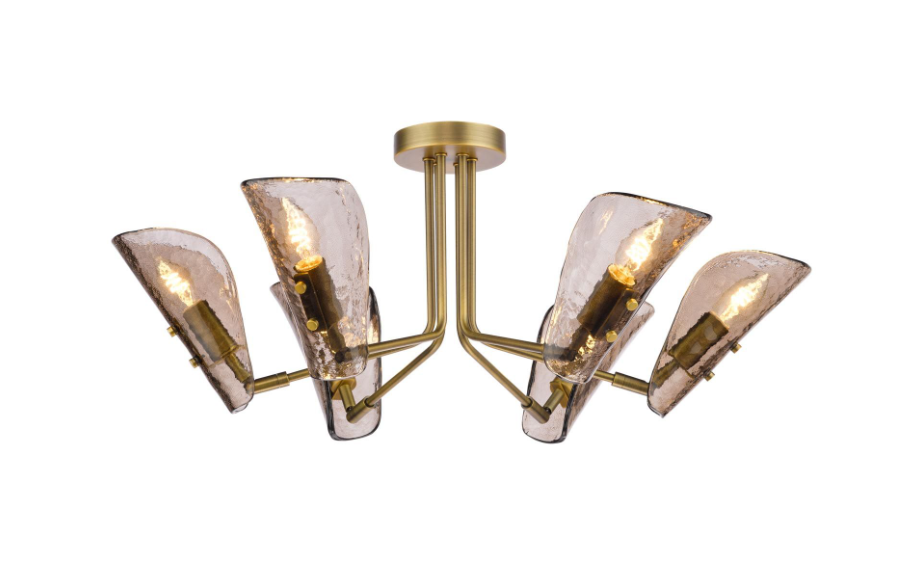 Ordelle 6Lt Adjustable Semi-Flush Light-  Antique Bronze and Tea Smoked Glass