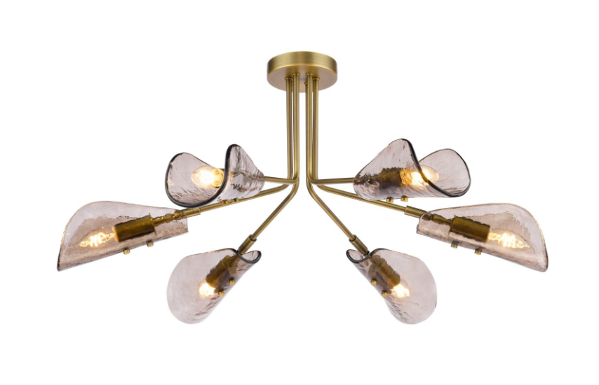 Ordelle 6Lt Adjustable Semi-Flush Light-  Antique Bronze and Tea Smoked Glass
