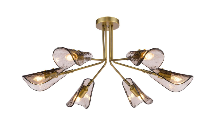 Ordelle 6Lt Adjustable Semi-Flush Light-  Antique Bronze and Tea Smoked Glass