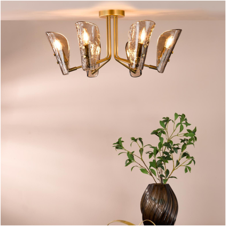 Ordelle 6Lt Adjustable Semi-Flush Light-  Antique Bronze and Tea Smoked Glass