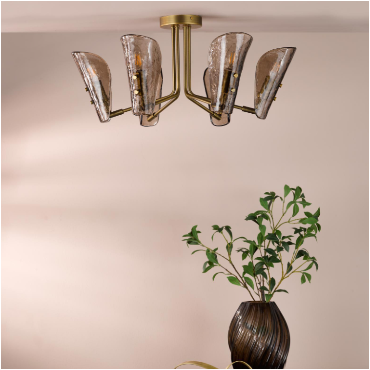 Ordelle 6Lt Adjustable Semi-Flush Light-  Antique Bronze and Tea Smoked Glass