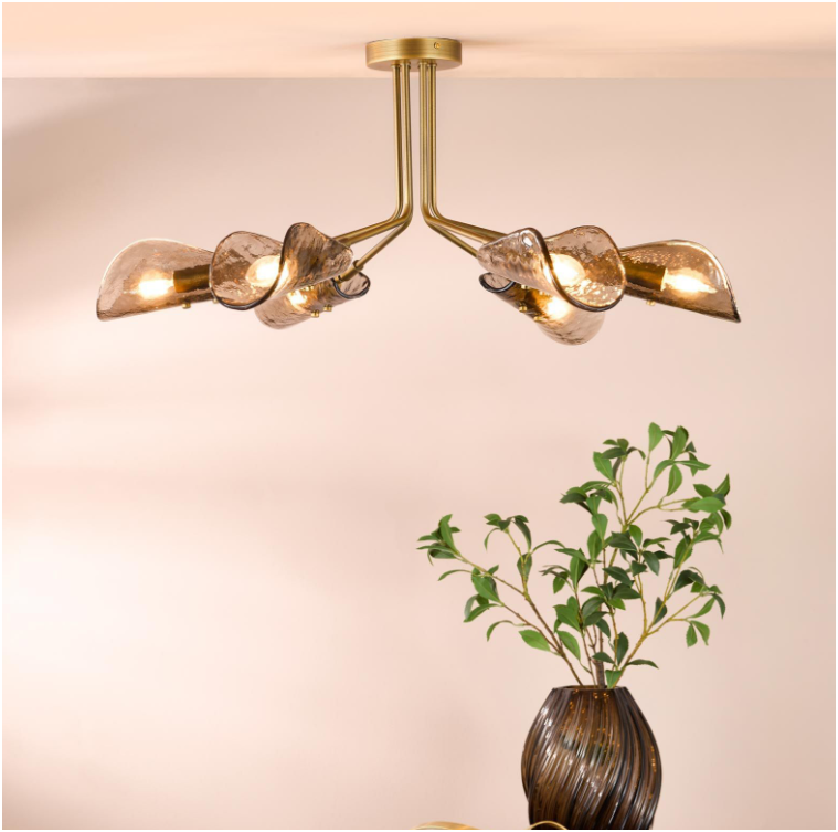 Ordelle 6Lt Adjustable Semi-Flush Light-  Antique Bronze and Tea Smoked Glass