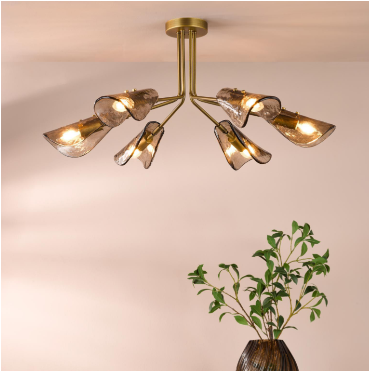 Ordelle 6Lt Adjustable Semi-Flush Light-  Antique Bronze and Tea Smoked Glass