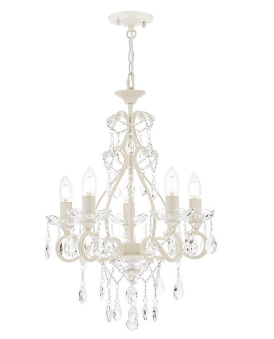 Shamley 5 Light Chandelier- Matt White and Faceted Glass