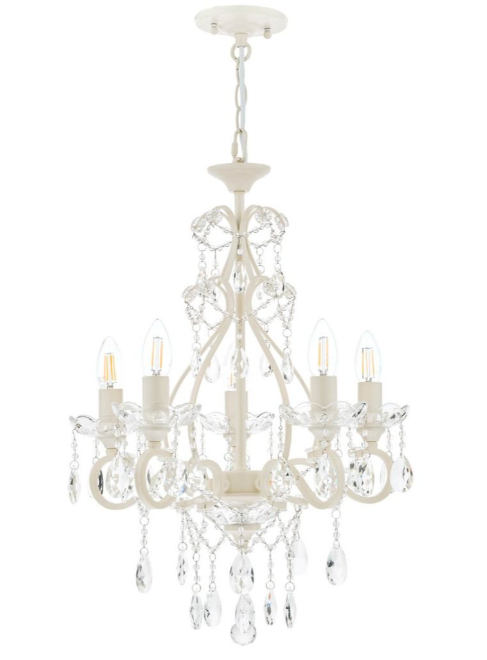 Shamley 5 Light Chandelier- Matt White and Faceted Glass