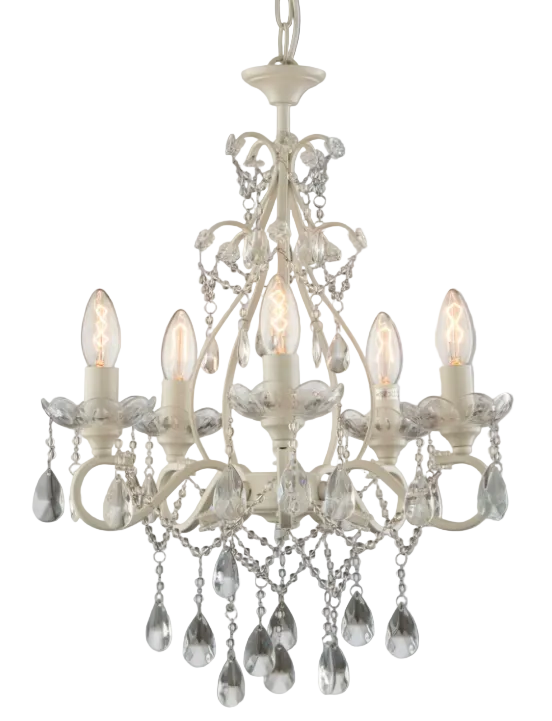 Shamley 5 Light Chandelier- Matt White and Faceted Glass