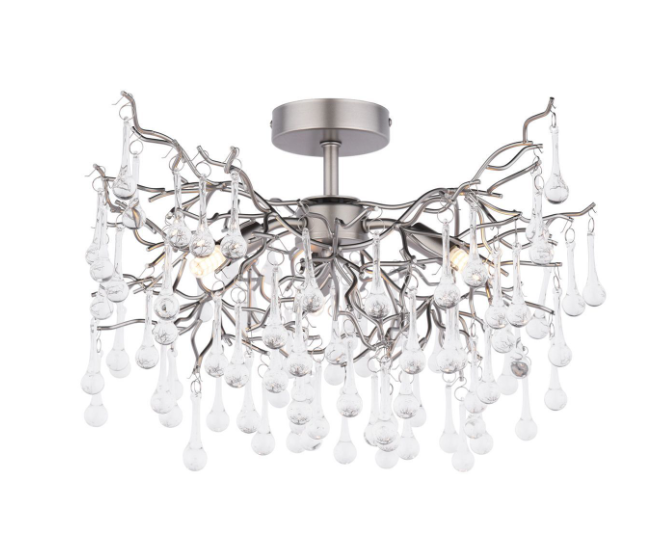 Willow 3 Light Semi-Flush Light- Champagne/ Pewter