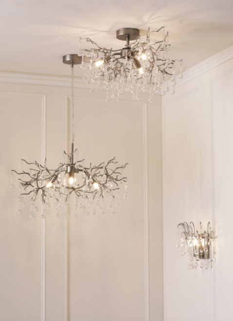 Willow 3 Light Semi-Flush Light- Champagne/ Pewter