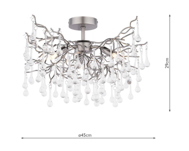 Willow 3 Light Semi-Flush Light- Champagne/ Pewter
