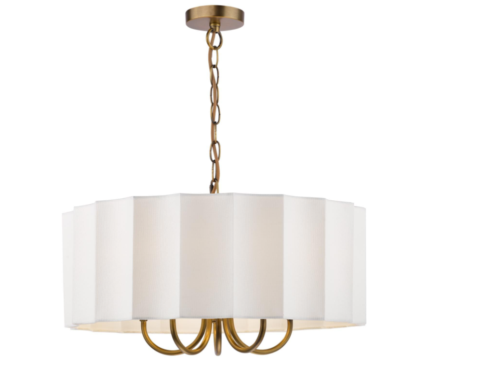 Noura 5 Light Pendant-  Antique Bronze and Ivory Scallop Shade