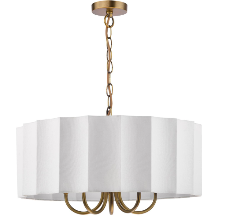 Noura 5 Light Pendant-  Antique Bronze and Ivory Scallop Shade