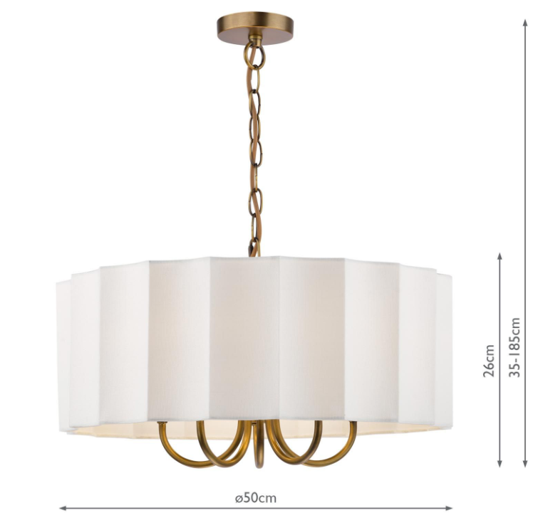 Noura 5 Light Pendant-  Antique Bronze and Ivory Scallop Shade
