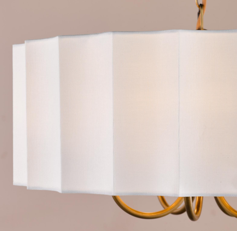 Noura 5 Light Pendant-  Antique Bronze and Ivory Scallop Shade