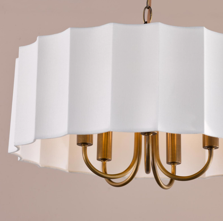 Noura 5 Light Pendant-  Antique Bronze and Ivory Scallop Shade