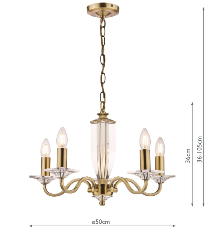 Carson 5 Light Armed Pendant Fitting Only- Antique Brass/ Polished Nickel