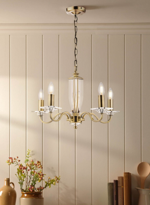 Carson 5 Light Armed Pendant Fitting Only- Antique Brass/ Polished Nickel