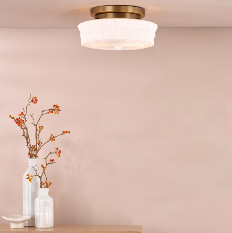 Neema 2Lt Flush Light- Opal Glass and Antique Bronze