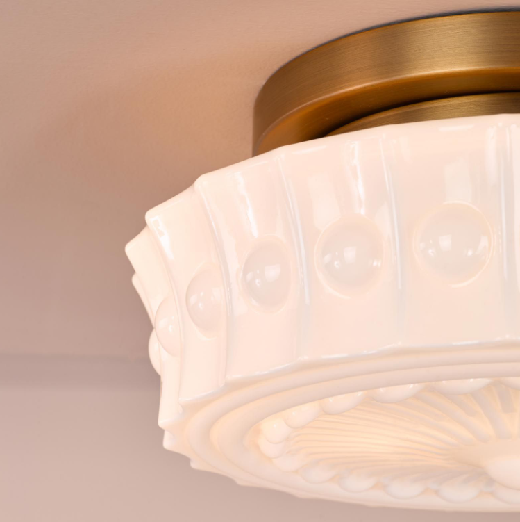 Neema 2Lt Flush Light- Opal Glass and Antique Bronze