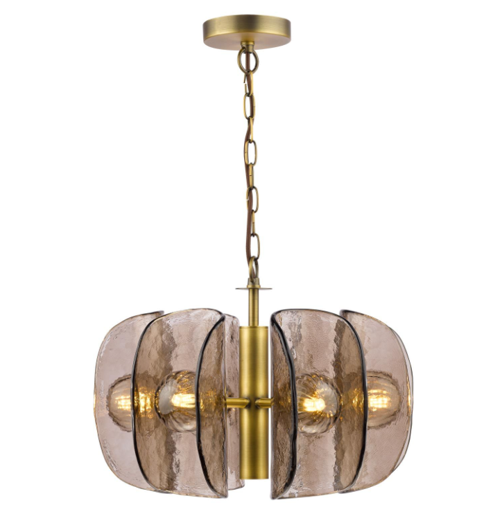 Megara 6 Light Chandelier- Antique Bronze and Tea Smoked Glass