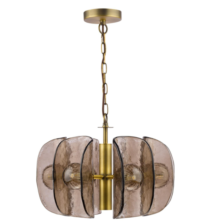 Megara 6 Light Chandelier- Antique Bronze and Tea Smoked Glass